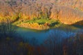 Autumn yellow Trees reflected in lake during Fall. Autumn forest photography