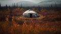 autumn yurt house in tundra generative ai