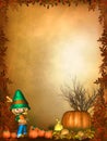 Autumnal background with cute toon ornaments