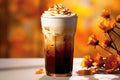 Autumnal Bliss Savoring the Season with a Pumpkin Cream Cold Brew Latte - A Fall Beverage Delight. created with Generative AI