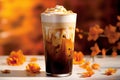 Autumnal Bliss Savoring the Season with a Pumpkin Cream Cold Brew Latte - A Fall Beverage Delight. created with Generative AI