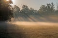 Autumnal dawn over rural meadows. Royalty Free Stock Photo