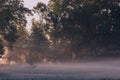 Autumnal dawn over rural meadows. Royalty Free Stock Photo