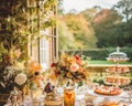Autumnal dessert buffet table, event food catering for wedding, party and holiday celebration, cakes, sweets and desserts in Royalty Free Stock Photo