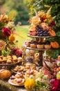 Autumnal dessert buffet table, event food catering for wedding, party and holiday celebration, cakes, sweets and Royalty Free Stock Photo