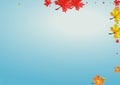 Autumnal Foliage Background Blue Vector. Plant Shape Card. Colorful Down Leaves.
