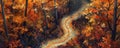 Autumnal forest path in impressionistic style