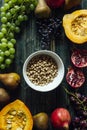 Autumnal fruit and food background Royalty Free Stock Photo