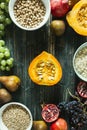 Autumnal fruit and food background Royalty Free Stock Photo