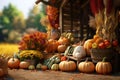 Autumnal harvest backdrop with a farmers market