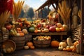 Autumnal harvest backdrop with a farmers market