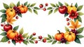Autumnal harvest frame with pumpkins, berries, and flowers a vibrant fall design element. Generative AI Royalty Free Stock Photo
