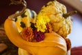 Happy Thanksgiving Centerpiece Decoration with Mums Royalty Free Stock Photo