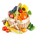 Autumnal harvest vegetables and fruits in basket Royalty Free Stock Photo