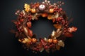 Autumnal harvest wreath with a mix of leaves