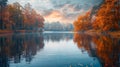 Autumnal lake serenity vibrant colors and textures in high quality wideangle landscape photography