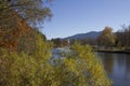 Autumnal landscape bad tolz, isar river