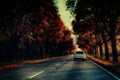 Autumnal landscape, country road with red trees Royalty Free Stock Photo