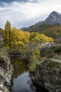 Autumnal landscape on the CurueÃÂ±o river. Cueto Ancino in the background, LeÃÂ³n, Spain