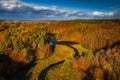 Autumnal landscape of the forest and twisted Radunia river in Kashubia. Poland Royalty Free Stock Photo