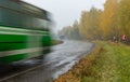 Landscape with highway , rain, mist and blurred transportation