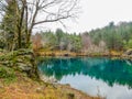 Autumnal landscape of Lame lake, a small mountain pond on Aiona Mount, in the Aveto Regional Natural Park, Italy Royalty Free Stock Photo