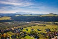 Autumnal landscape of the Podhale with Tatra mountains in background. Poland Royalty Free Stock Photo