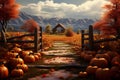 Autumnal landscape with pumpkins and fall