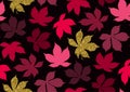 Fall leaves seamless pattern with gold glitter texture. Vector illustration for stylish background, textile, wrapping paper design