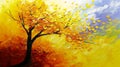 Autumnal Love: A Vibrant Canvas of Yellow Leaves, Melting Paint