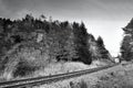 Autumnal nature Macha`s landscape by track 080 before passenger train passage