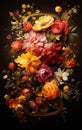 Autumnal Opulence: Warm-Toned Floral Cascade Against a Rich Dark Background