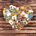 Autumnal photos heart collage, wooden planks