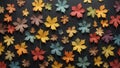 Autumnal plant leaves in different shapes and colors lined up next to each other