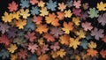 Autumnal plant leaves in different shapes and colors lined up next to each other