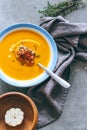 Autumnal pumpkin soup, with a ham