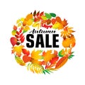 Autumnal round frame. Wreath of autumn leaves. design elements. Vector illustration. Hello new sale season
