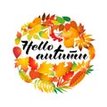 Autumnal round frame. Wreath of autumn leaves. design elements. Vector illustration. Hello new season