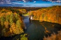 Autumnal scenery and the railway bridge in Rutki, Kashubia. Poland Royalty Free Stock Photo