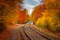 Autumnal scenery and the railway bridge in Rutki, Kashubia. Poland Royalty Free Stock Photo
