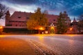 Autumnal scnery by the Malbork castle at dawn, Poland Royalty Free Stock Photo