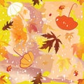 Autumnal seamless pattern with umbrella,foliage