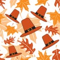 Autumnal seamless puttern with pilgrim hats