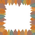Autumnal square frame with colorful leaves foliage. Autumn fall background design. Hand drawn vector illustration in simple style Royalty Free Stock Photo