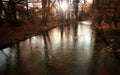 Autumnal sunset on Isar river