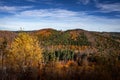 Autumnal sunset landscape in Sowie mountains, Poland.