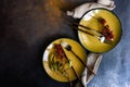 Autumnal table setting with wild red berries Royalty Free Stock Photo