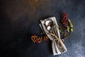 Autumnal table setting with wild red berries