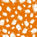 Autumnal Thanksgiving orange seamless pattern with turkeys illustration