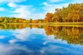 Autumnal Tranquility: Lake in the Heart of the Forest Royalty Free Stock Photo